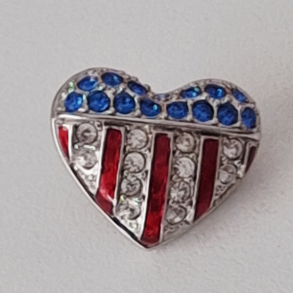 Swarovski Brave Heart shaped American Flag tack pin brooch